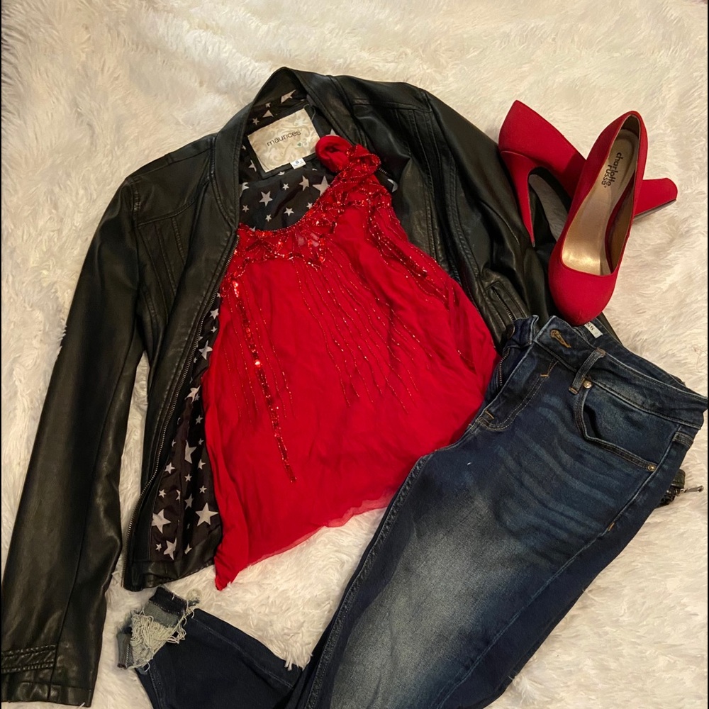 Delicate red sequence tank